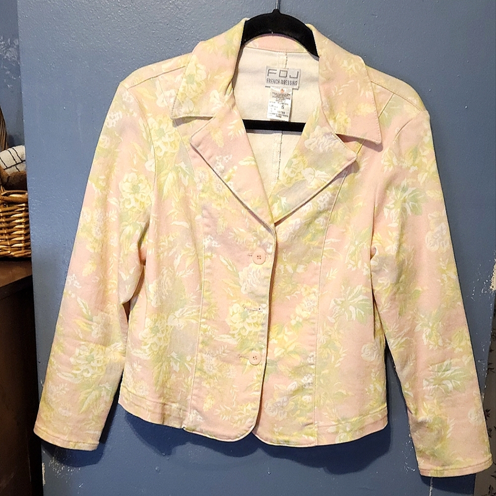 Vintage FDJ French Dressing Flower Denium Jacket Size S Cotton